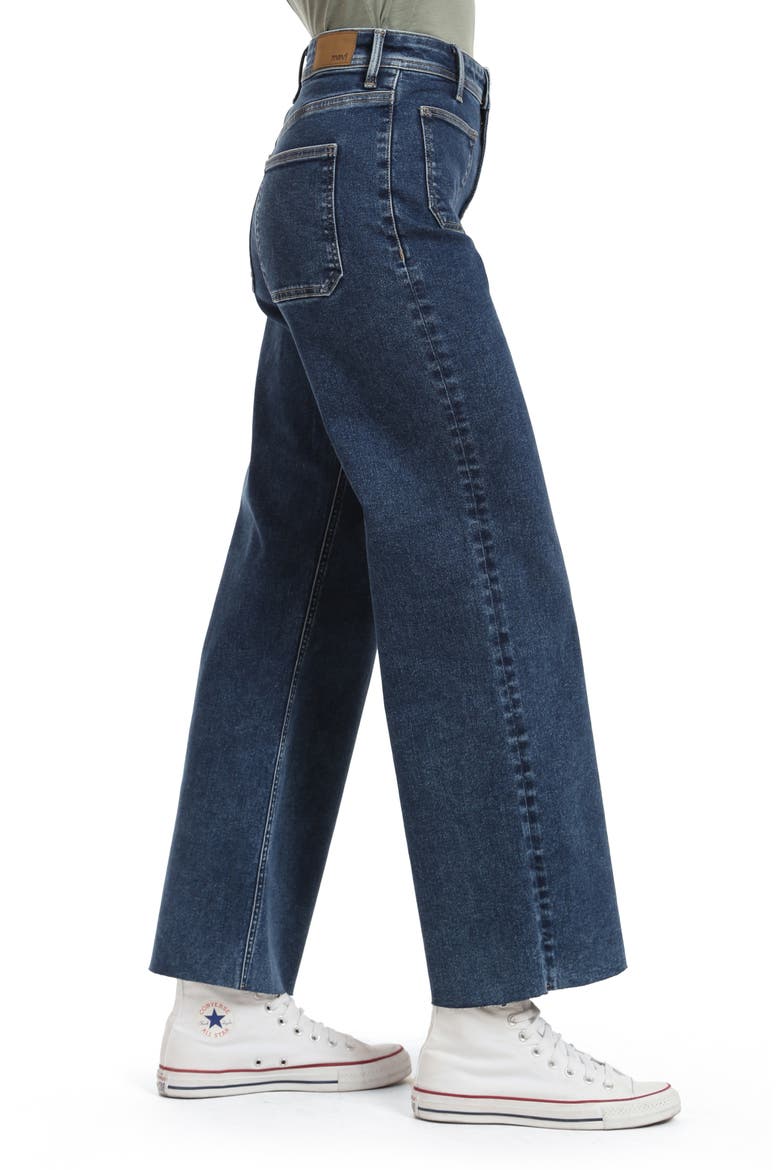 Paloma Marine Patch Pocket Raw Hem High Waist Wide Leg Jeans, Alternate, color, DARK FLEX BLUE