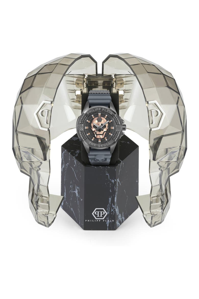 The $kull Silicone Strap Watch, 44mm, Alternate, color, IP GUNMETAL