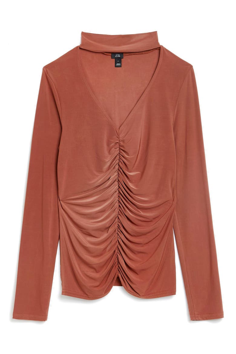 Long Sleeve Ruched Choker Top, Alternate, color, RUST