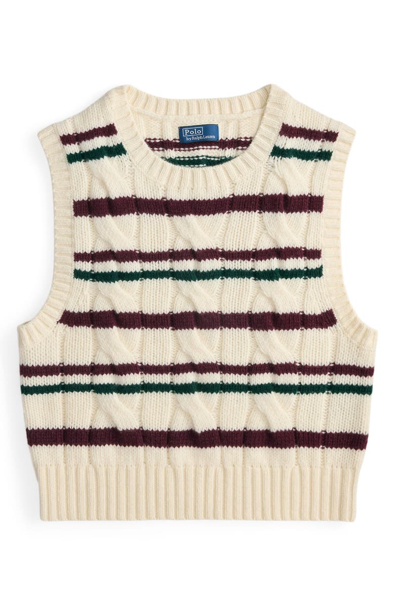Polo Ralph Lauren Stripe Wool & Cashmere Cable Knit Sweater Vest, Alternate, color, Authentic Cream Multi
