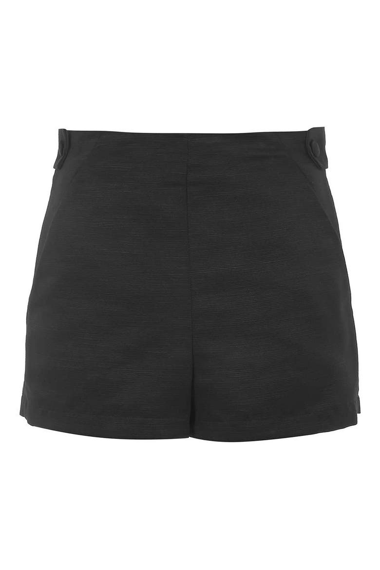 High Rise Button Tab Shorts, Alternate, color, BLACK