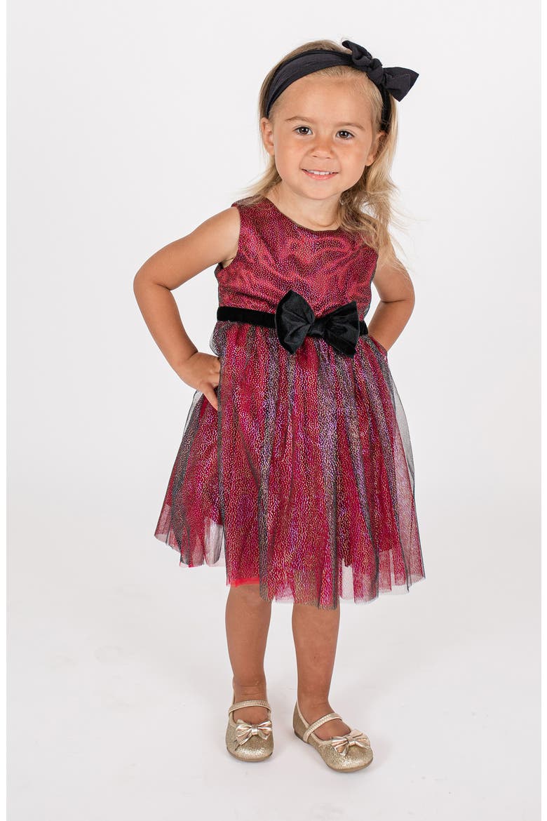 Kids' Metallic Tulle Party Dress & Headband Set, Main, color, BURGUNDY