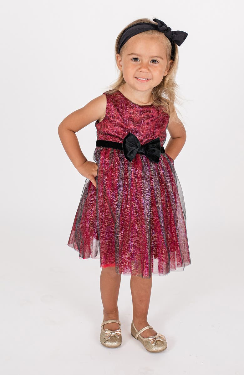 Popatu Kids' Metallic Tulle Party Dress & Headband Set, Main, color, Burgundy