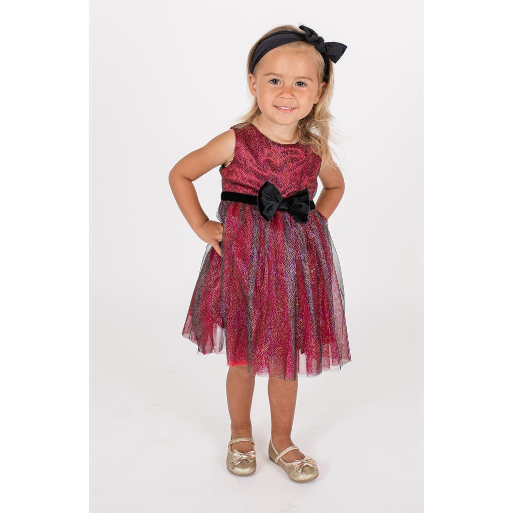 Popatu Kids' Metallic Tulle Party Dress & Headband Set in Burgundy