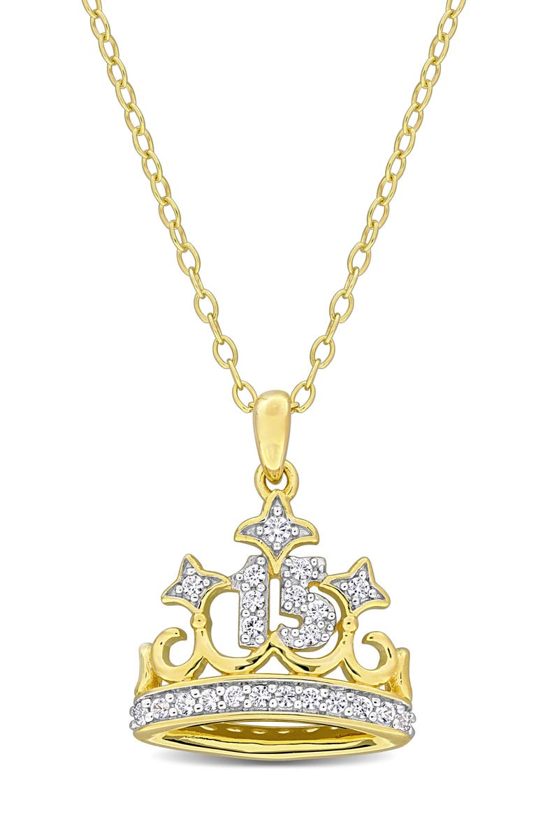 DELMAR Created White Sapphire 15 Crown Quinceañera Pendant Necklace, Main, color, Gold