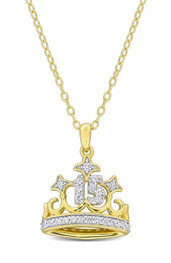 Created White Sapphire 15 Crown Quinceañera Pendant Necklace