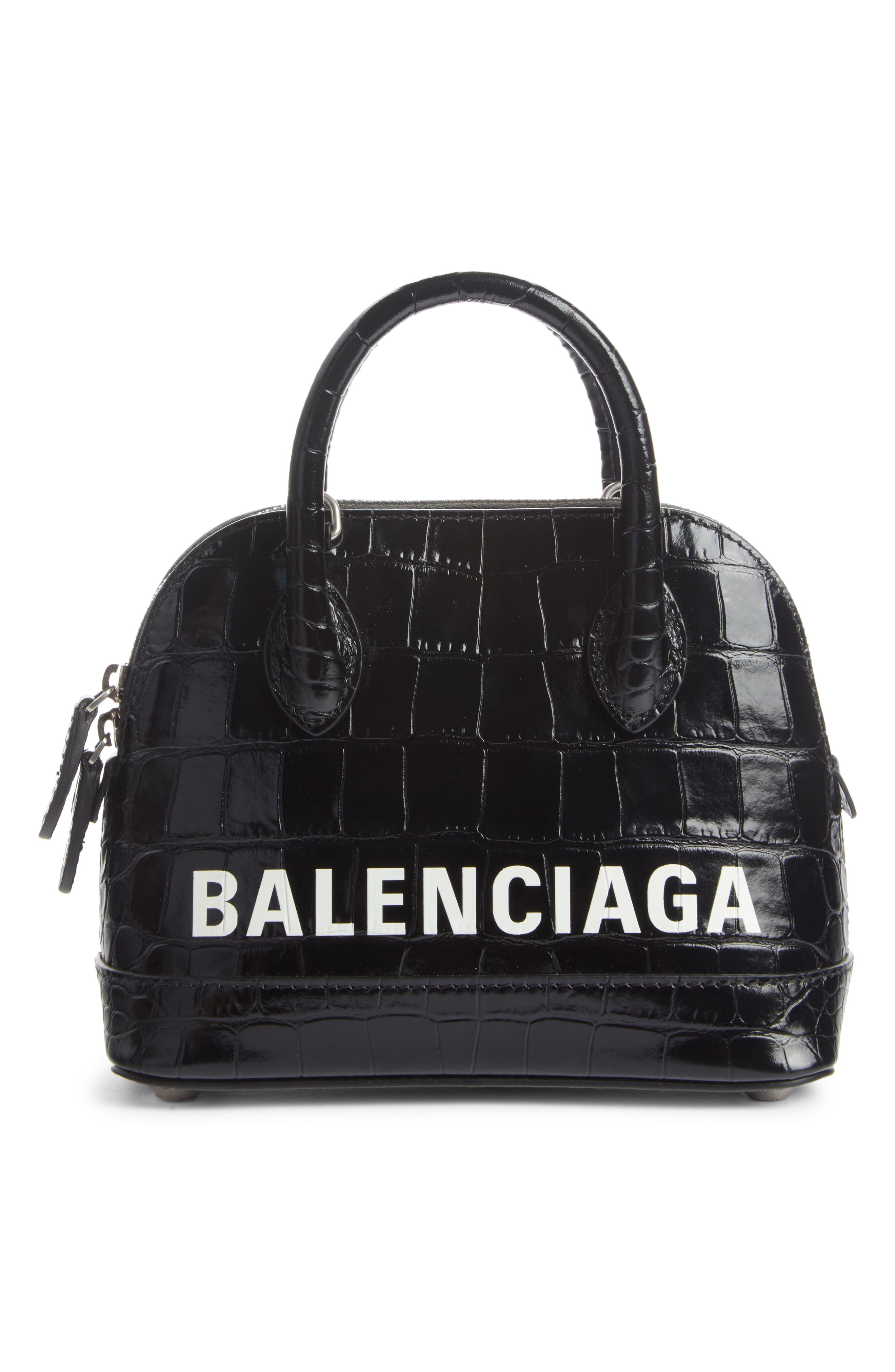 Balenciaga Mini Ville Croc Embossed Leather Satchel, Main, color, 