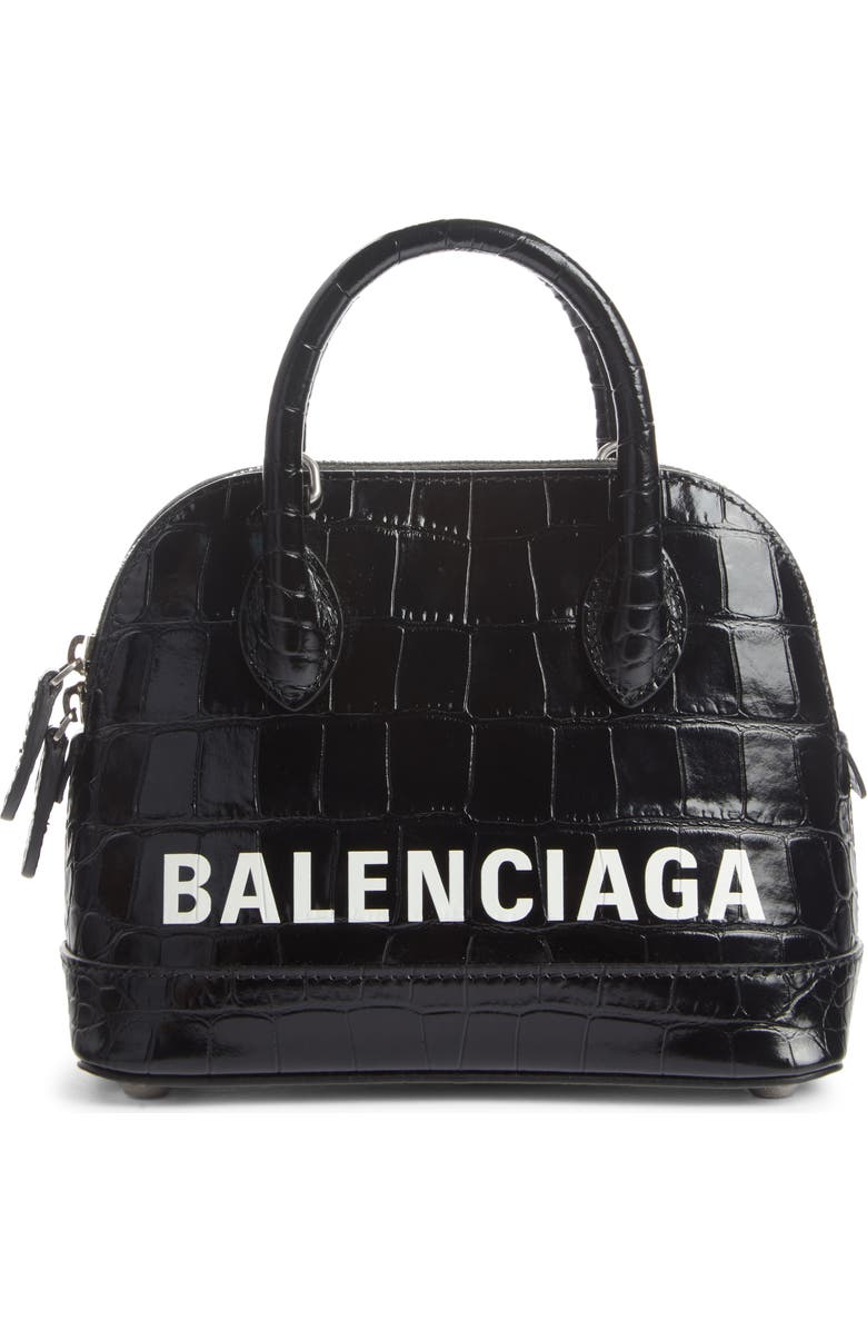 Balenciaga Mini Ville Croc Embossed Leather Satchel, Main, color,