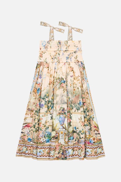 Kids Shirred Maxi Dress W Tie Shoulder