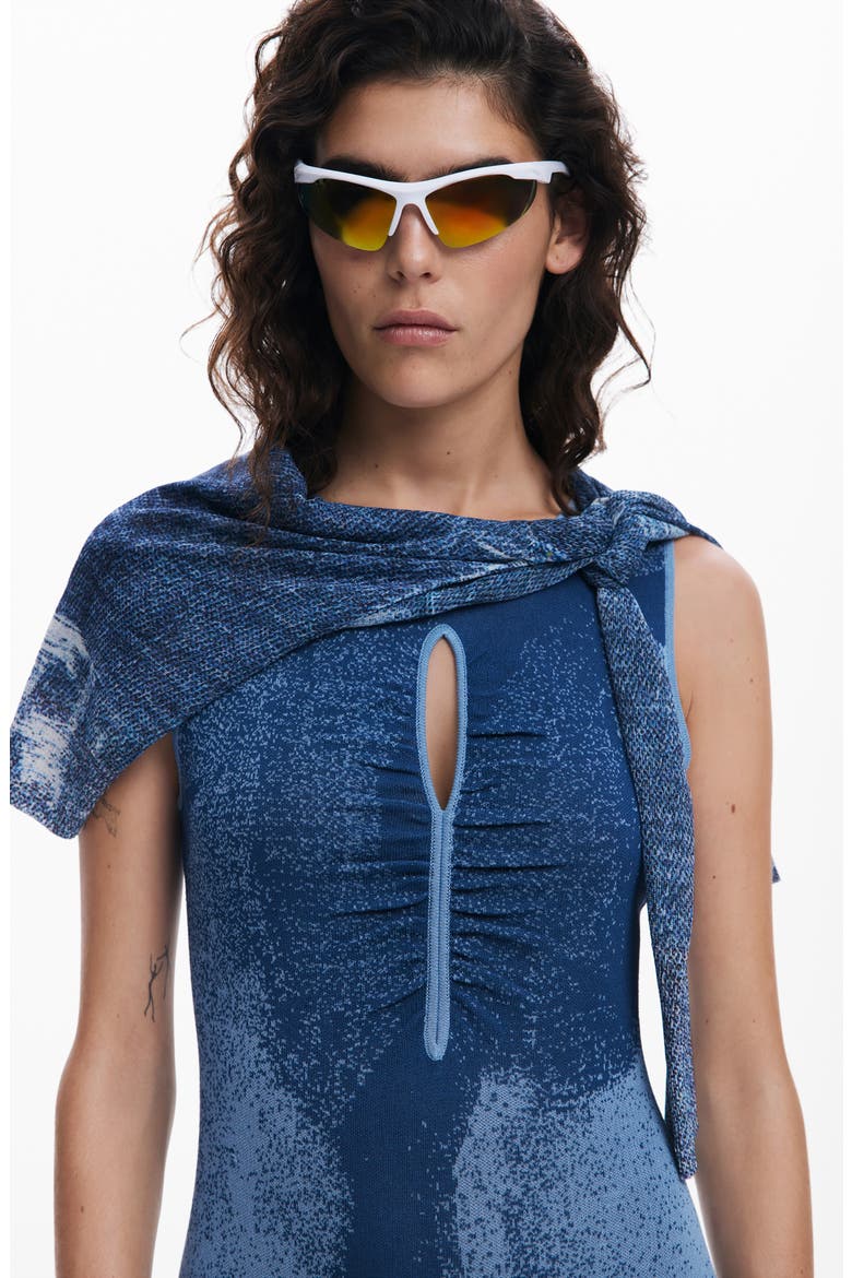 Asymmetric Knit Dress, Alternate, color, BLUE