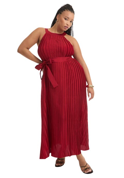 Pleated Halter Maxi Dress