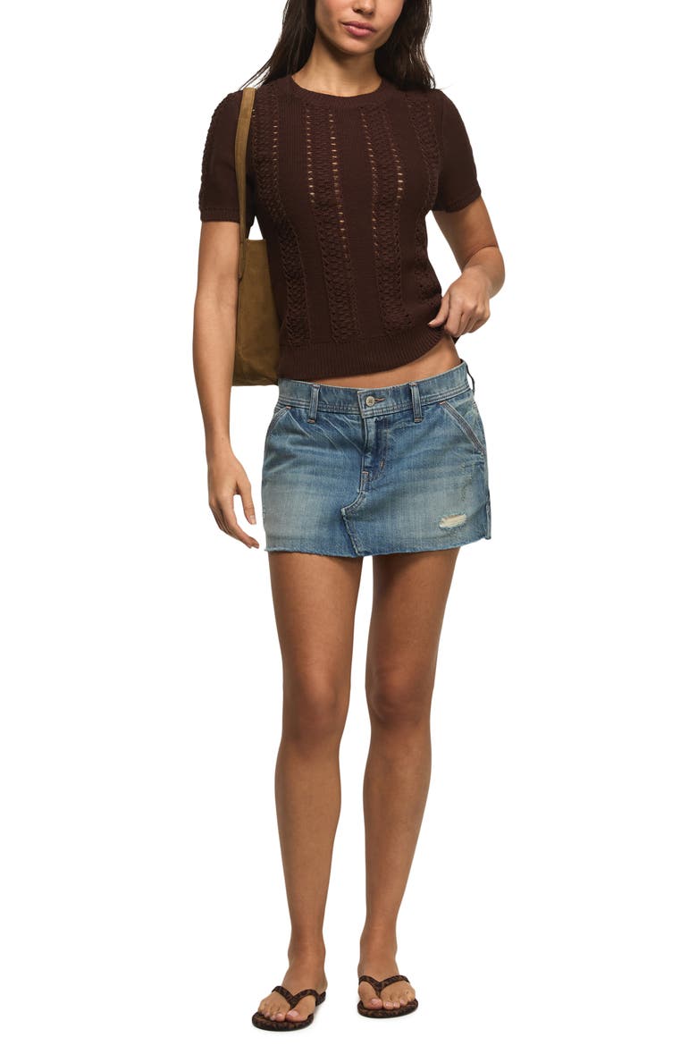 Pointelle Short Sleeve Sweater, Alternate, color, PEPPERCORN