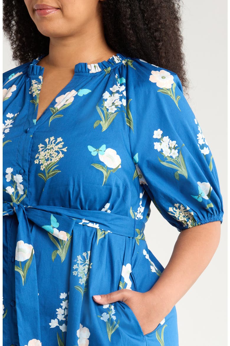 Madison Floral Wynette Cotton Tiered Midi Shirtdress, Alternate, color, BLUE/ WHITE/ GREEN