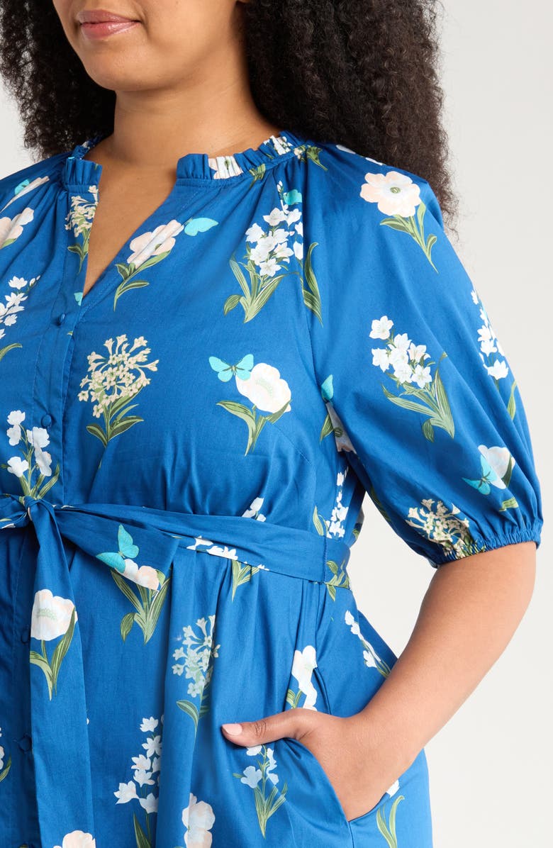 SUGARLIPS Madison Floral Wynette Cotton Tiered Midi Shirtdress, Alternate, color, Blue/ White/ Green