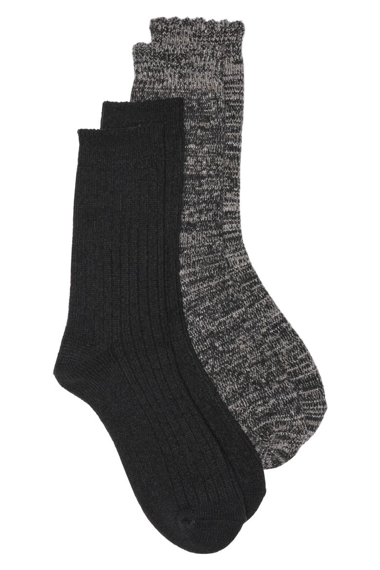 2-Pack Marled Scalloped Crew Socks, Main, color, BLACK MULTI