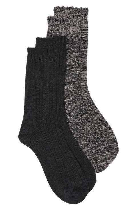 2-Pack Marled Scalloped Crew Socks