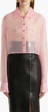 Khaite Jasen Silk Organza Crop Button-Up Shirt