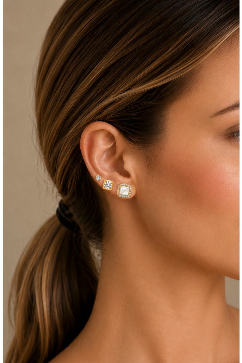 Set of 3 Classic Sparkle Stud Earrings, Alternate, color, GOLD