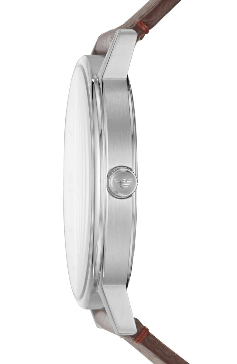 Emporio Armani Three-Hand Leather Strap Watch, 41mm, Alternate, color, Silver