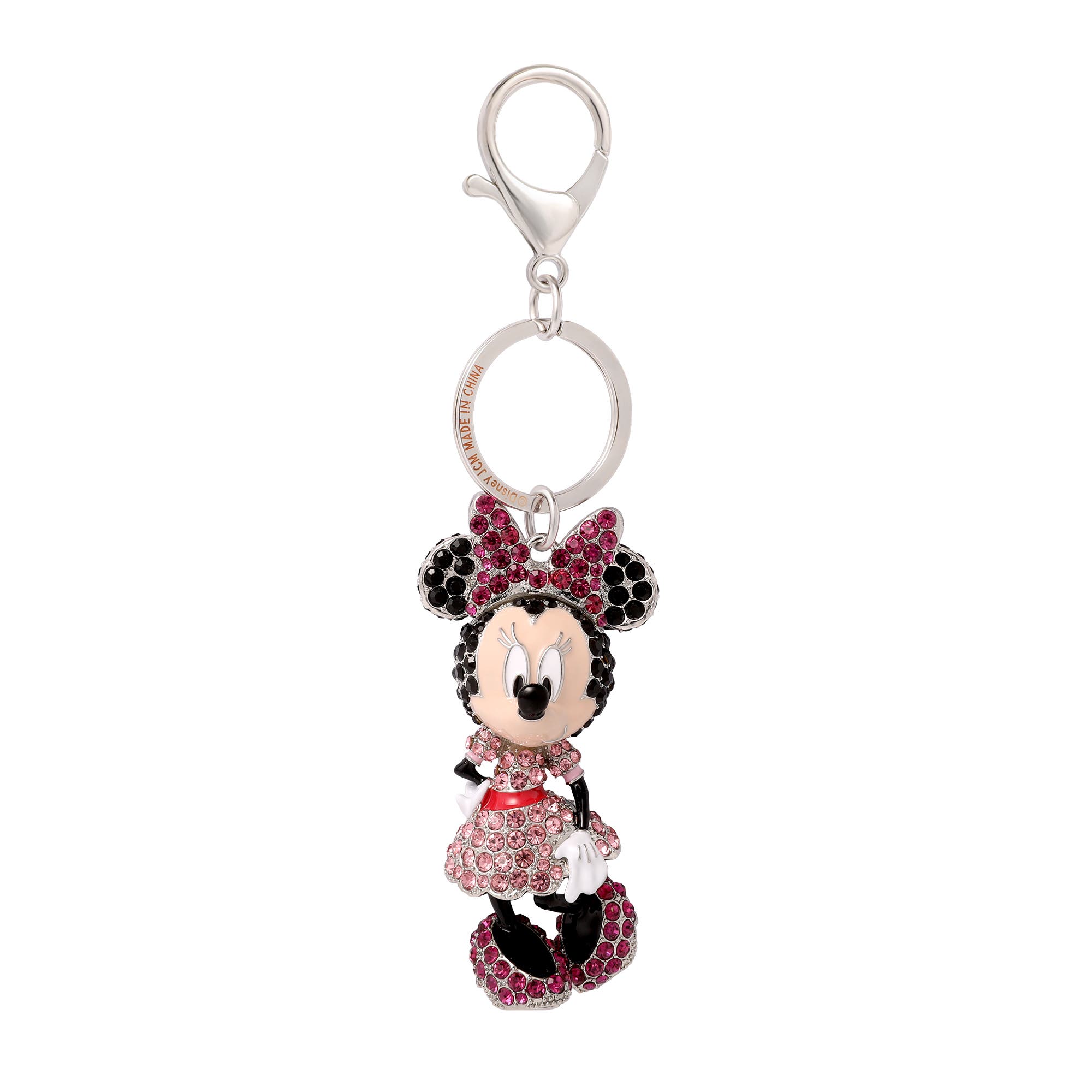 Disney Minnie Mouse Crystal Keychain, Pink Bow & Dress, Silver‑tone In Multi
