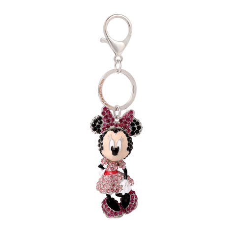 Minnie Mouse Crystal Keychain, Pink Bow & Dress, Silver‑Tone