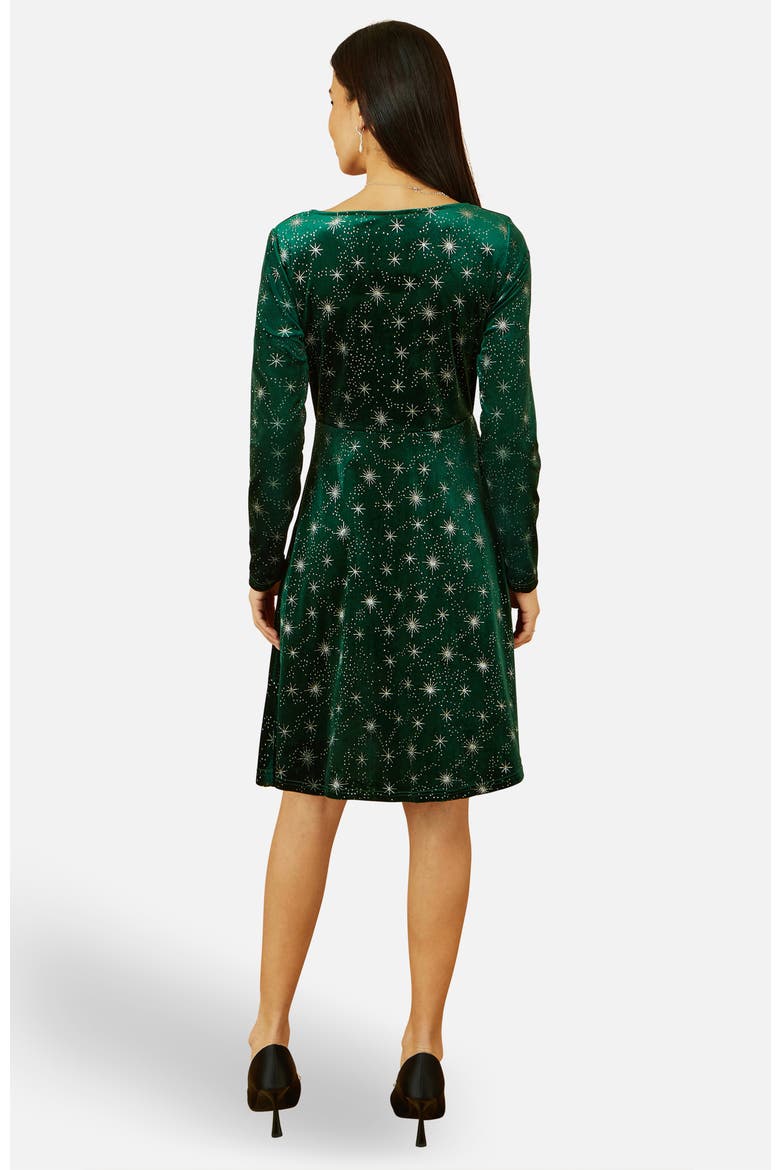 Starburst Foil Print Skater Dress, Alternate, color, Green