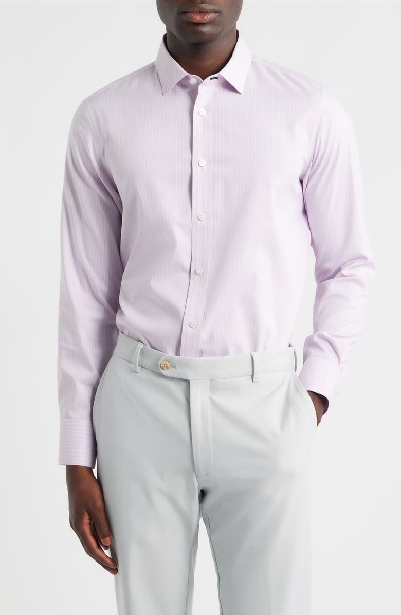 Mizzen+Main Hilton Pinstripe Performance Cotton Blend Button-Up Shirt, Main, color, Lavender Haze Chalk Stripe