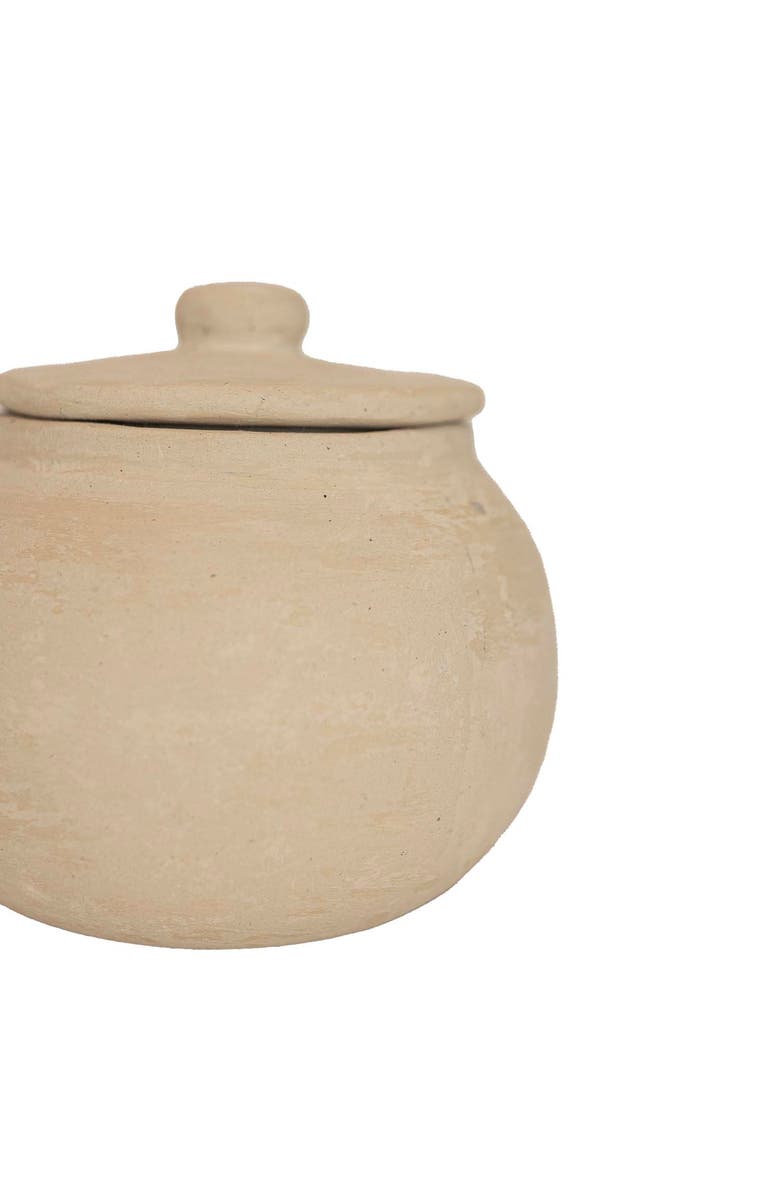 Foreside Home and Garden 4" Turner Paper Mache Round Decorative Lidded Canister, Alternate, color, White