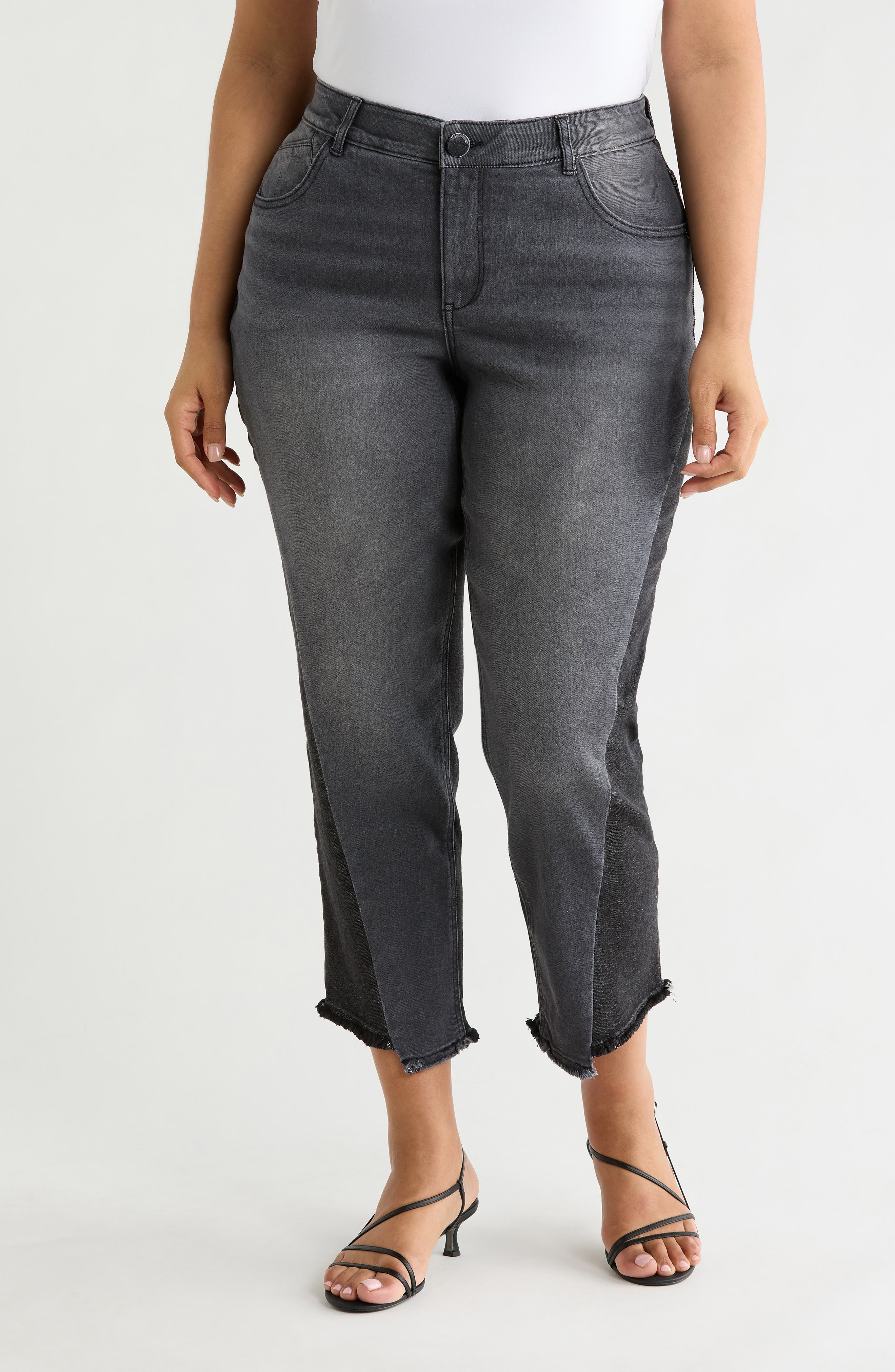 Democracy Frayed Step Hem High Waist Ankle Straight Leg Jeans