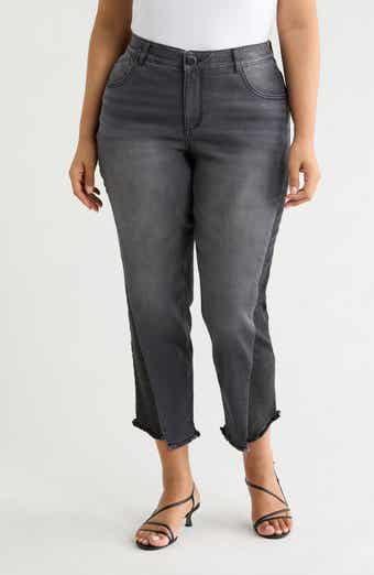 Democracy Frayed Step Hem High Waist Ankle Straight Leg Jeans