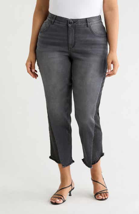 Democracy Frayed Step Hem High Waist Ankle Straight Leg Jeans