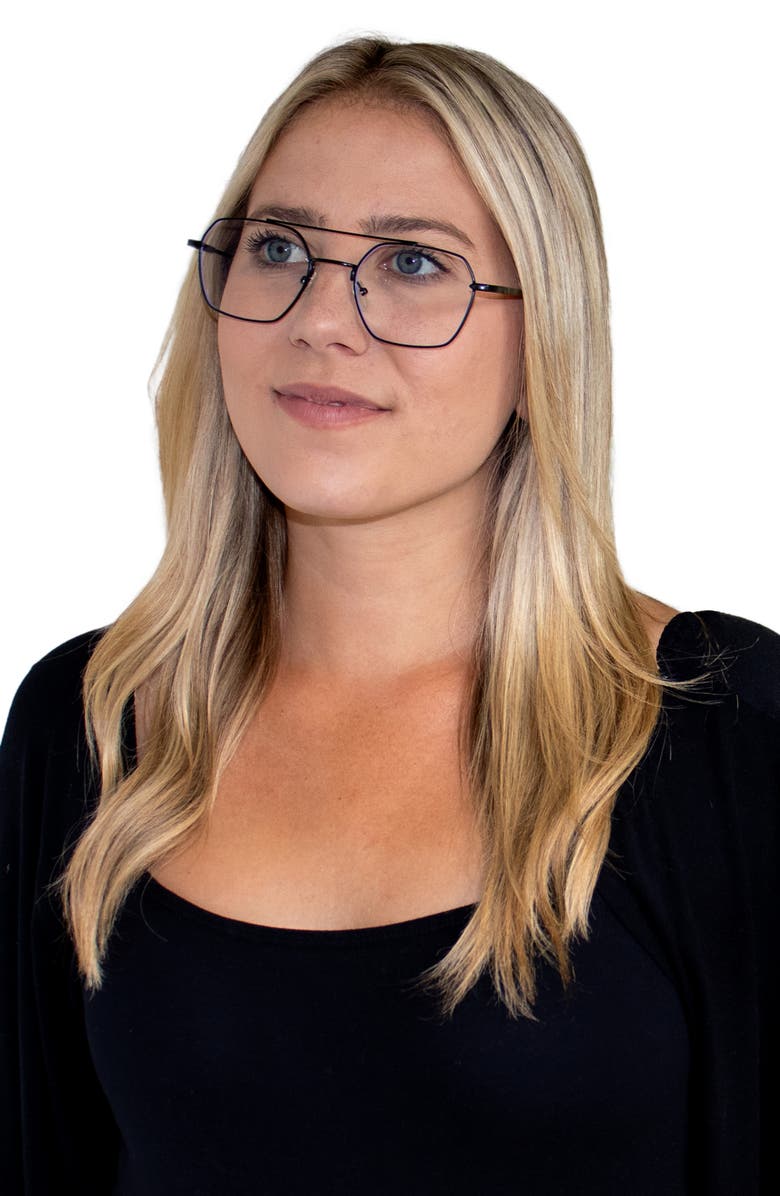 Fifth & Ninth Loki 51mm Geometric Blue Light Blocking Glasses, Alternate, color, Black/ Clear