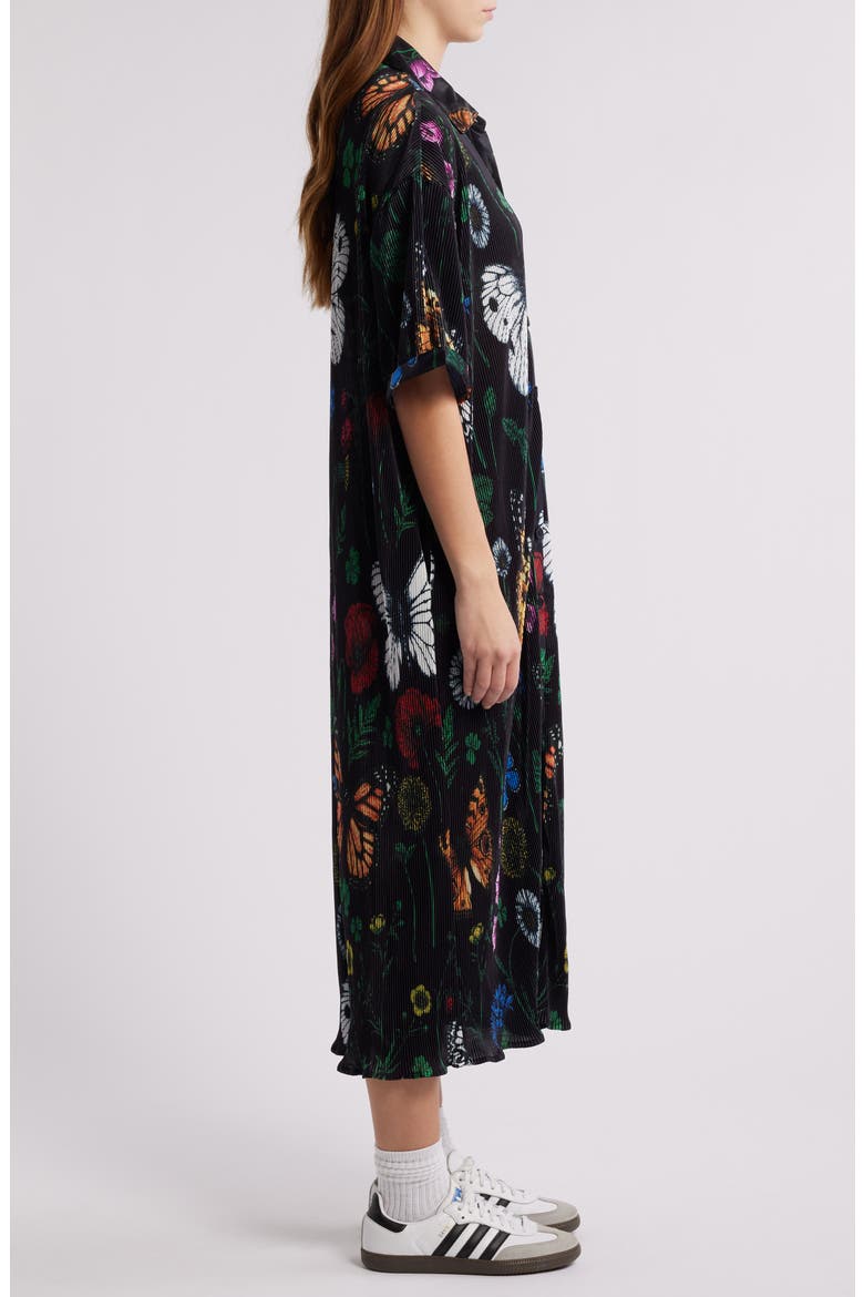 So Far So Good Print Plissé Satin Shirtdress, Alternate, color, FOLKLORE