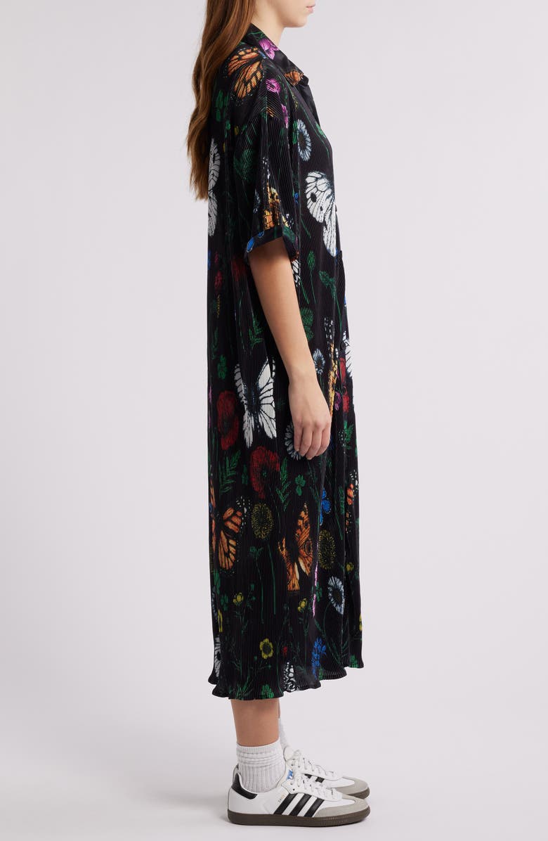 Dressed in Lala So Far So Good Print Plissé Satin Shirtdress, Alternate, color,