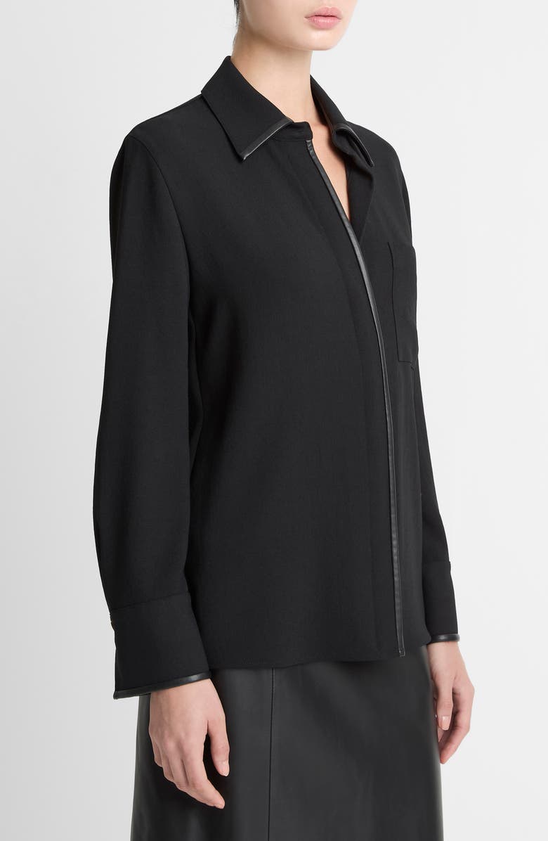 Vince Faux Leather Trim Button-Up Shirt, Alternate, color, Black