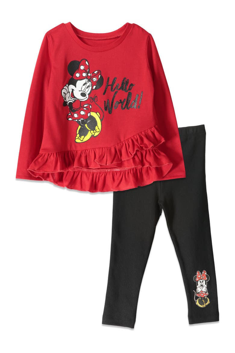 Long Sleeve T-Shirt & Leggings Set, Main, color, Red / Black Ruffle