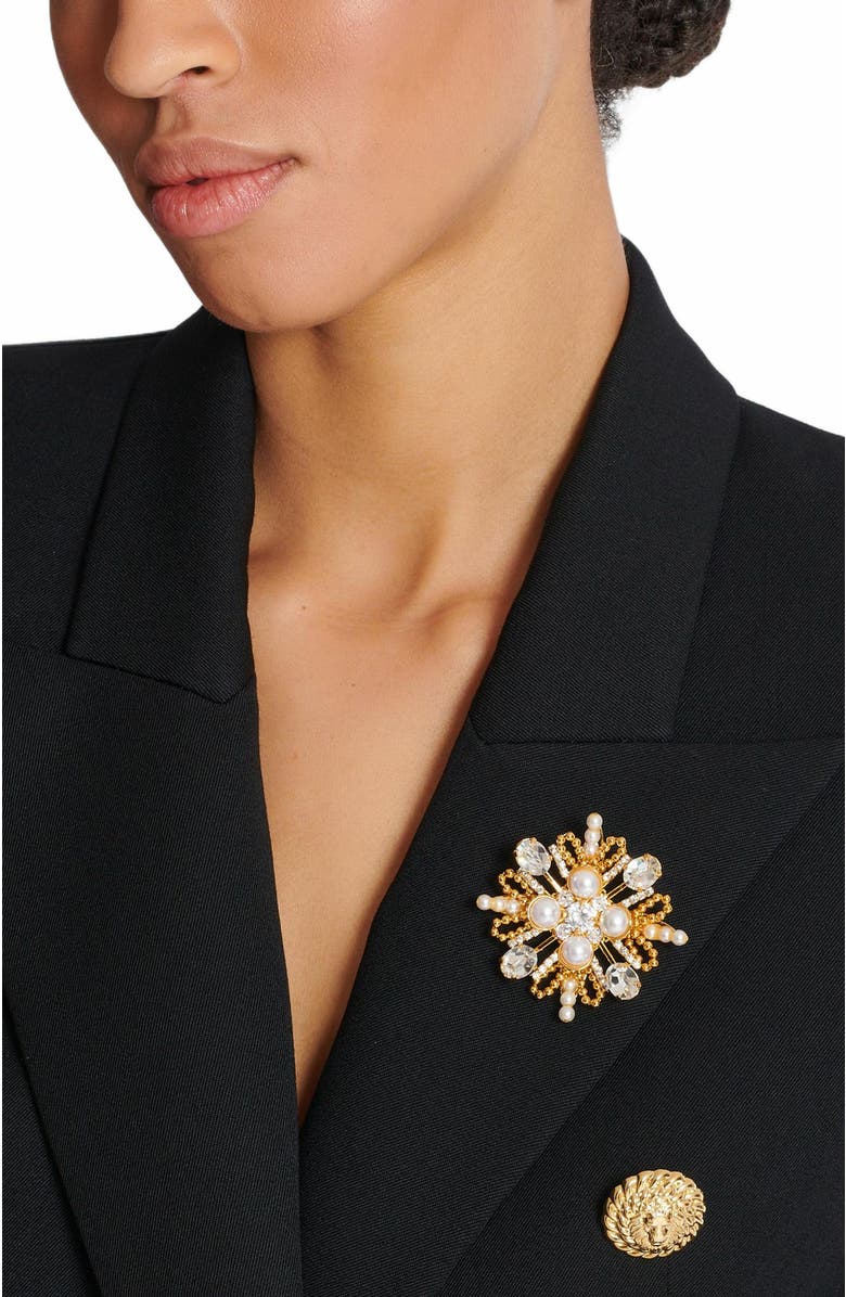 Balmain Brandebourg Bead And Crystal Brooch, Alternate, color, 