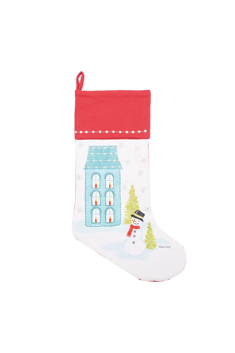 20" Aqua House & Snowman Printed Hanging Large Christmas Stocking, Main, color, White