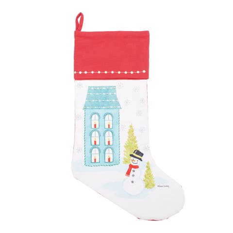 20" Aqua House & Snowman Printed Hanging Large Christmas Stocking