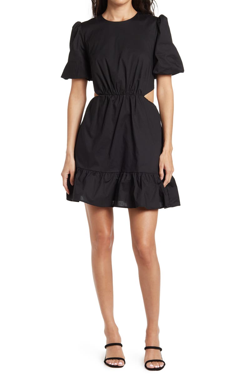 WAYF Cutout Short Sleeve Fit & Flare Minidress, Main, color, 