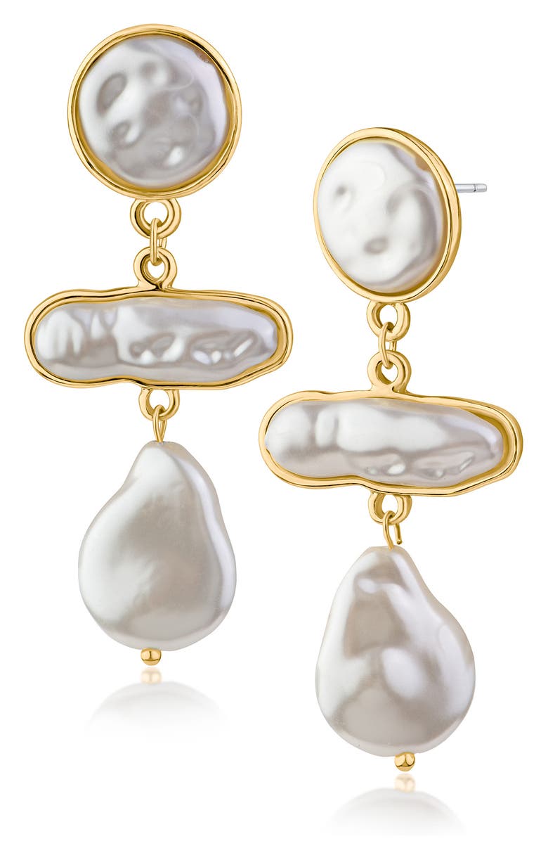 JARDIN Faux Pearl Tiered Drop Earrings, Main, color, White/ Gold