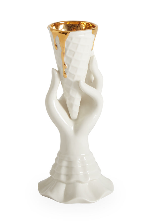 Jonathan Adler Gilden I-scream Vase In White/gold