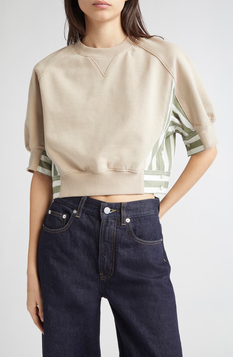 3.1 Phillip Lim Crop Shirt-Trimmed Sweatshirt, Main, color, Concrete