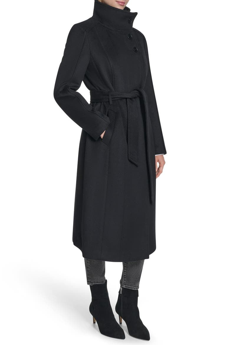 Slick Asymmetric Zip Wool Blend Coat, Alternate, color, BLACK