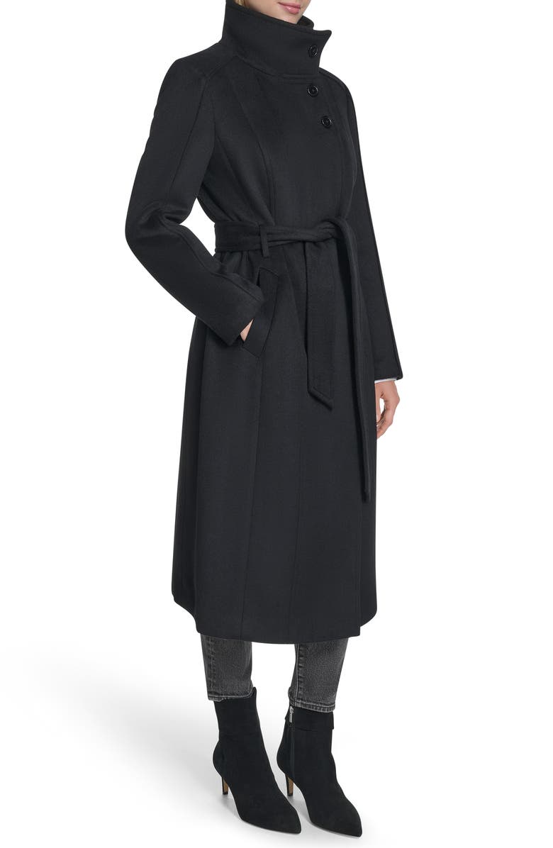 Cole Haan Slick Asymmetric Zip Wool Blend Coat, Alternate, color, Black