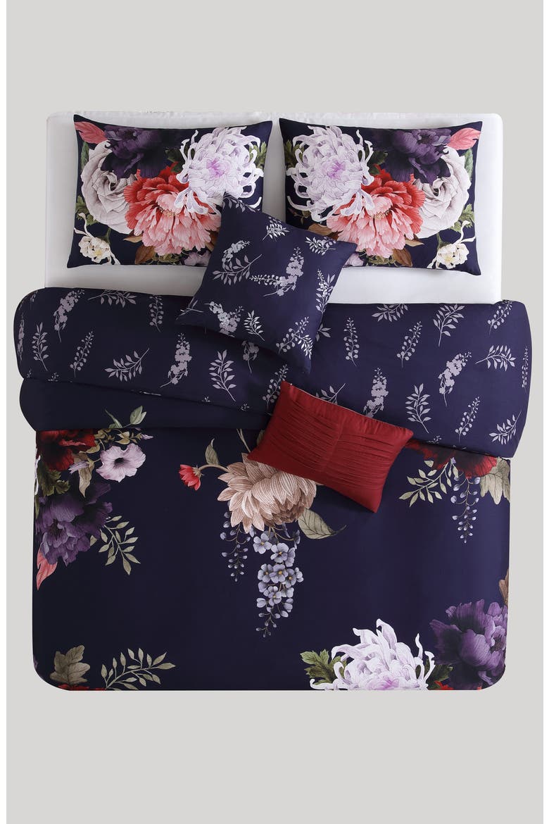 Purple Garden 5-Piece Reversible Comforter Set, Alternate, color, PURPLE