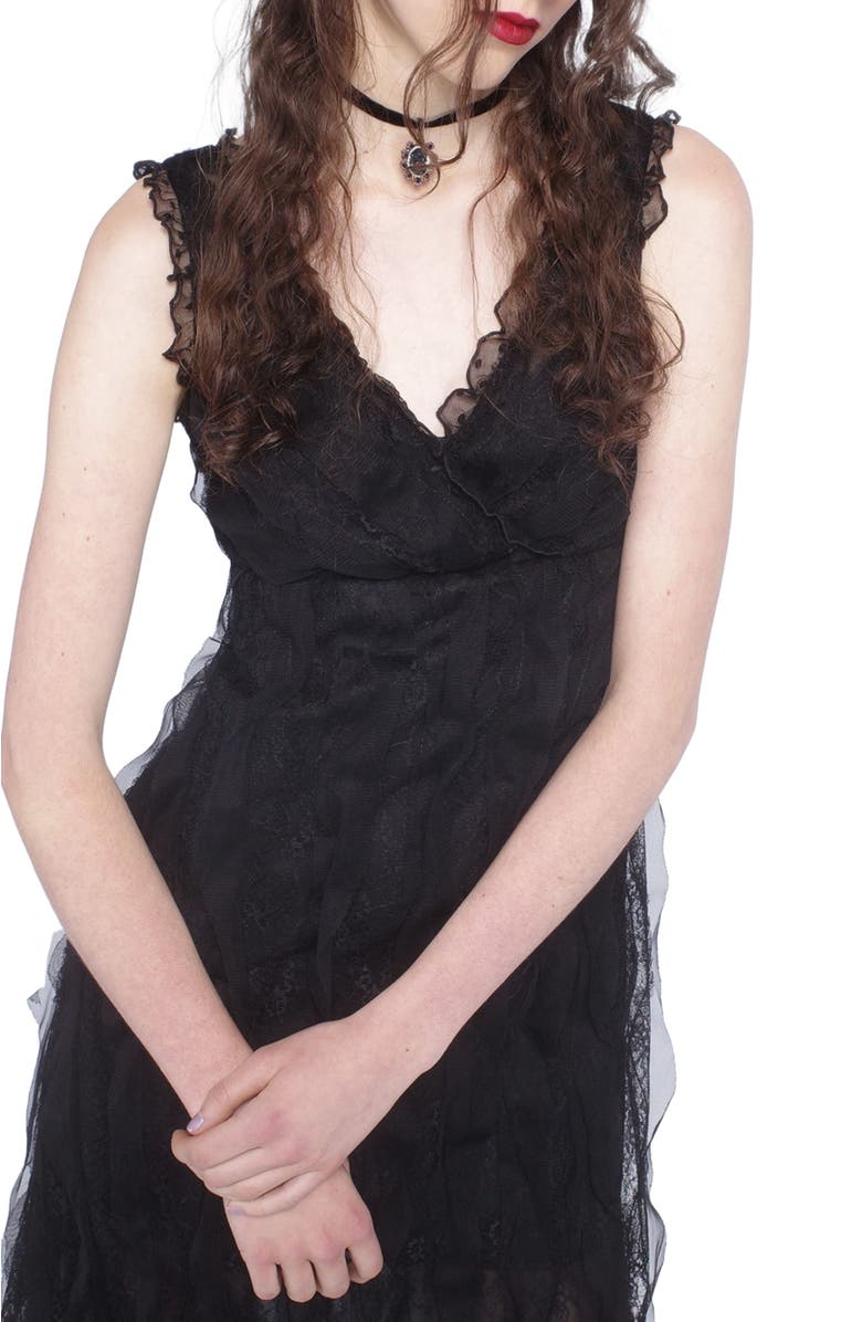 Anna Sui Black Lace Combo Sleeveless Lace Dress, Alternate, color, 