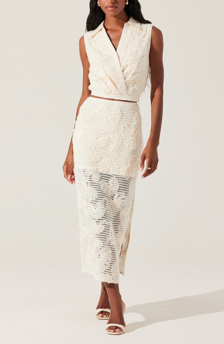 ASTR the Label Sol Flower Appliqué Open Stitch Skirt, Alternate, color, Cream