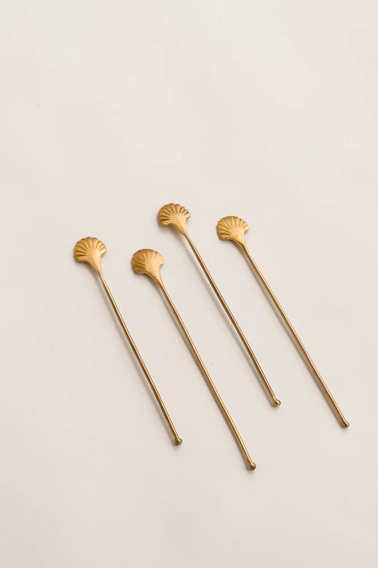 Seashell Drink Stirrers - Set of 4, Alternate, color, Brass