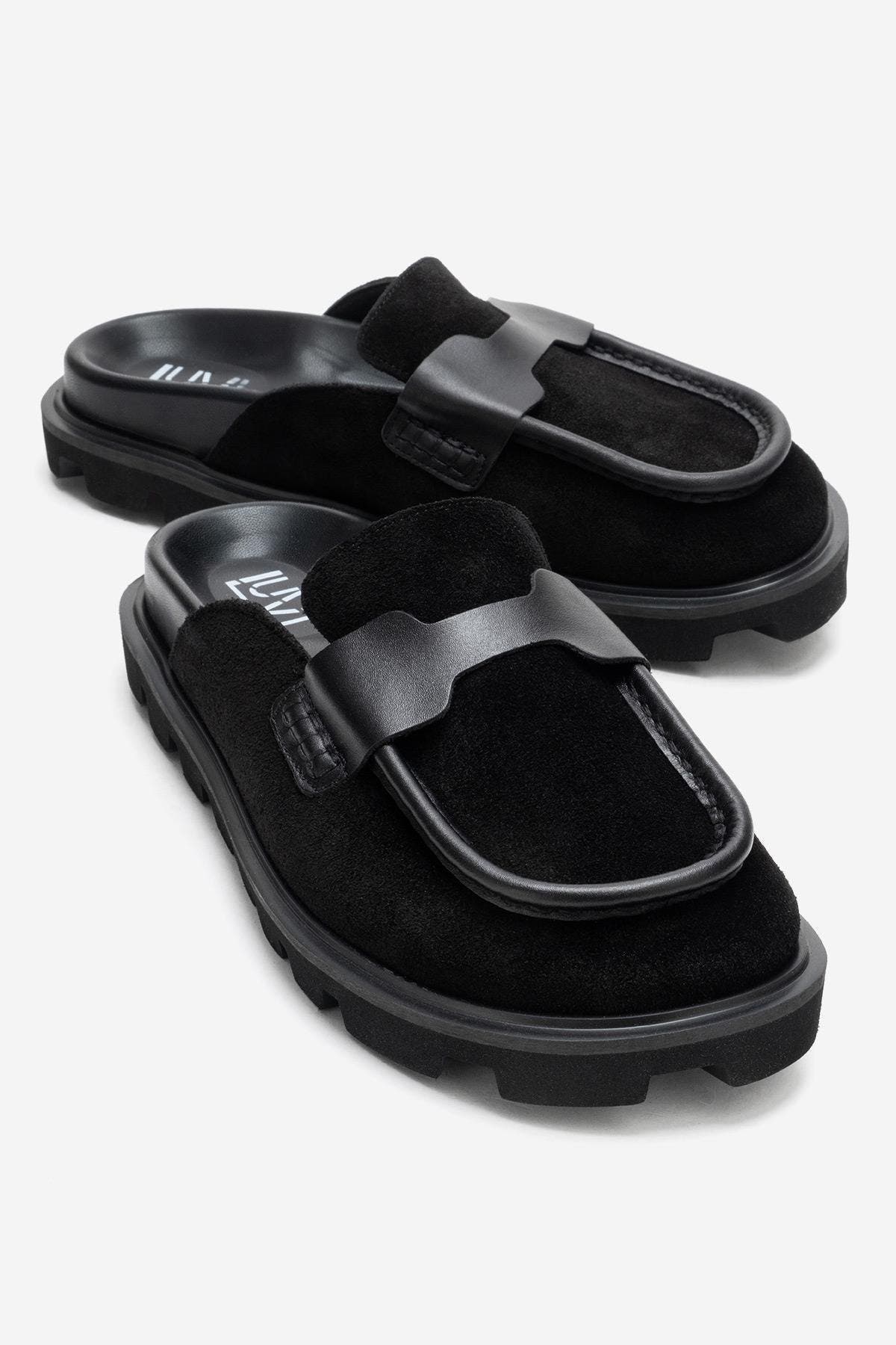 Forever & Always Shoes Vela Leather Slipper, Main, color, Black Suede